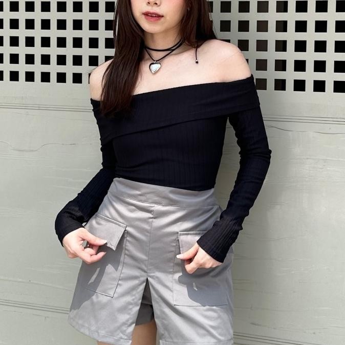 Evelyn Top sabrina longsleeve crop top atasan wanita off shoulder