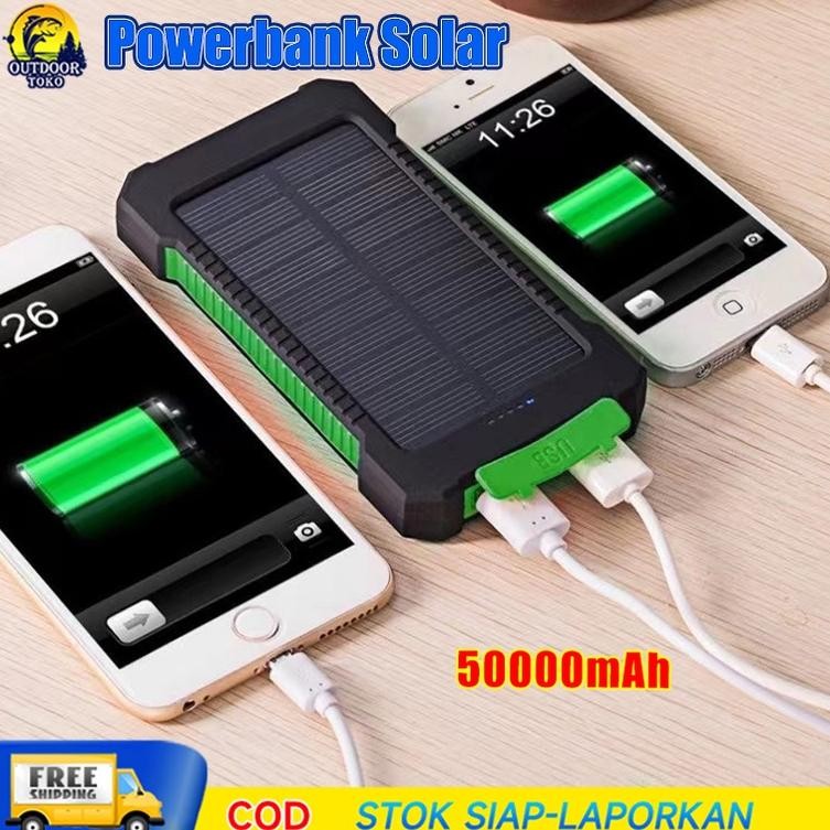 ORIGINAL COD50000 mAh Powerbank Solar Cell Tenaga Matahari Dual USB Flashlight Daya Ponsel Powerbank
