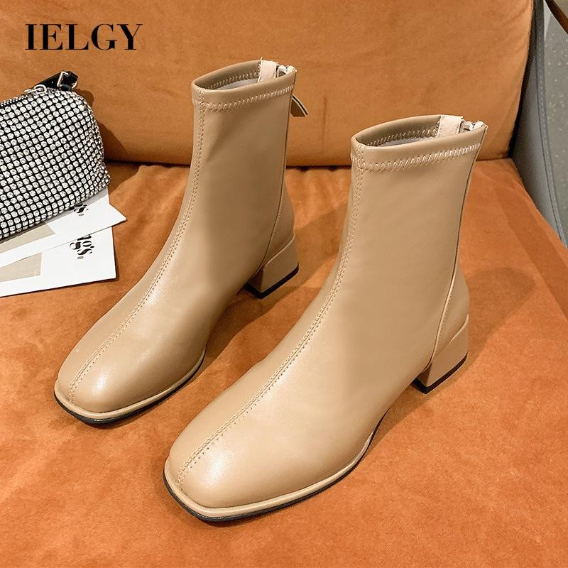 IELGY Sepatu Bot Pertengahan Betis Kulit Lembut Kapasitas Besar Wanita |F43A5405|