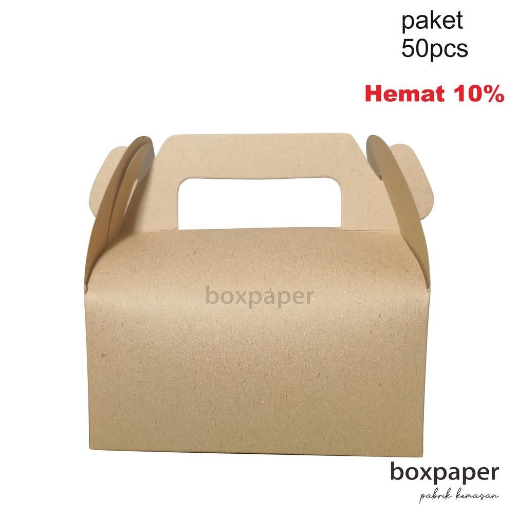 

SPECIAL Gable Box Kraft isi 50 PCS / Dus Kue / Box Snack Nasi Ayam Souvenir Hadiah Makanan Kemasan Laminasi Murah Oh34