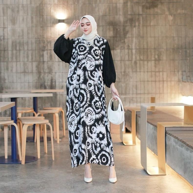 PROMO TERBARU NAURA MIDI DRESS JUMBO BAHAN RAYON MIX CRINCEL DRESS TERBARU DASTER SANTAI PAKAIAN WAN