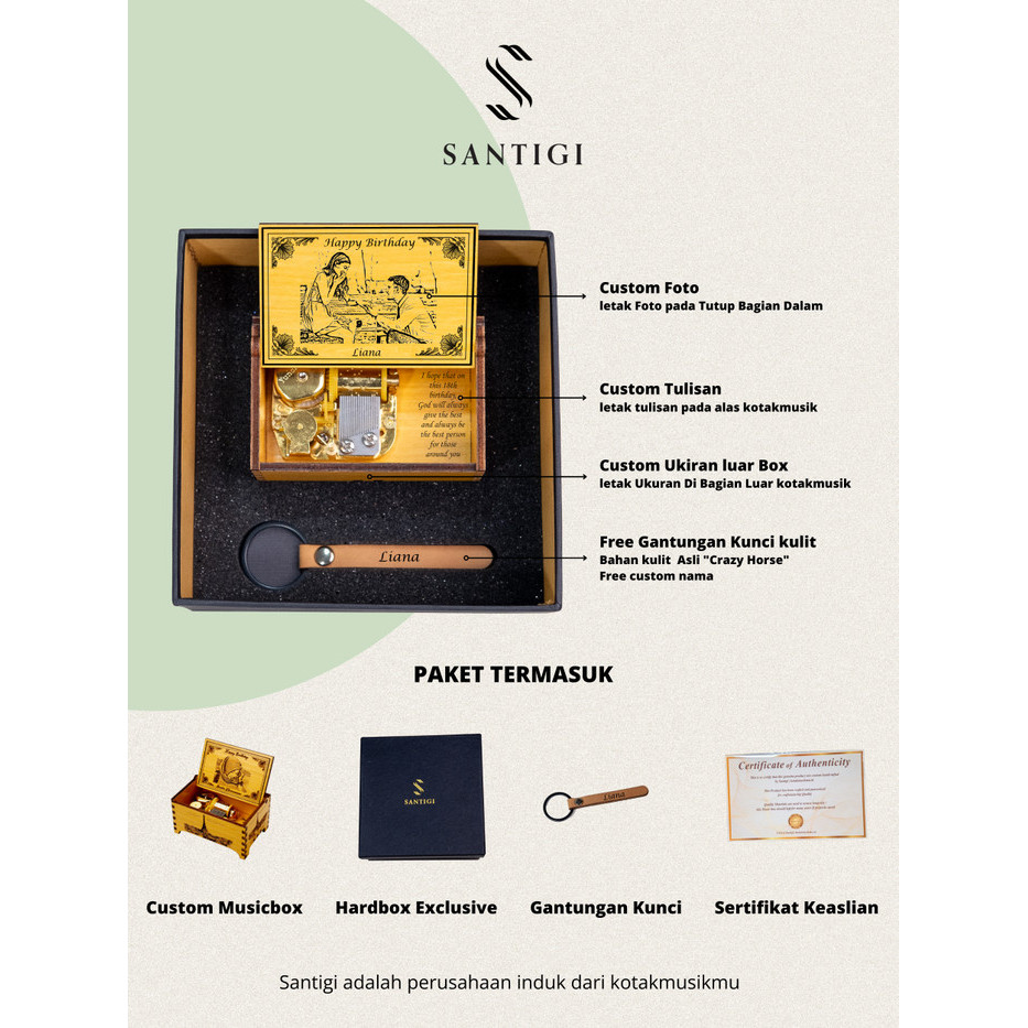 Aventy - Kotak Musik Kayu Besar Otomatis - Hadiah Unik/Kado Ulang Tahun