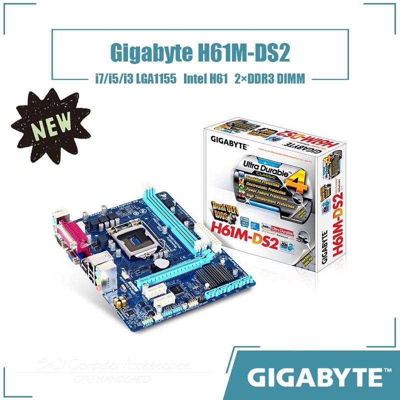 [Baru] Motherboard Desktop Gigabyte H61M-DS2 LGA 1155 DDR3 16GB Untuk Intel H61 H61M-DS2 SATA II Mic