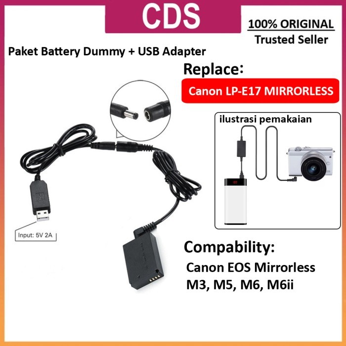 PROMO CDS Dummy Battery to USB-A DR-E17 for Replace Canon Mirrorless battery LP-E17 - Battery