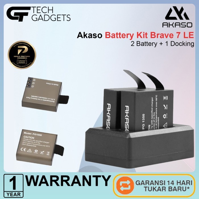 TERBARU AKASO Battery Kit For Brave7 / V50X / Brave 7 LE Action Camera Baterai