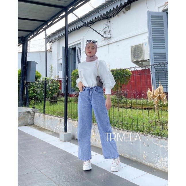 Celana Cewe Kerja Haighwaist Tebal Loose Lebaran Jeans Jens Bisa Cod Bawahan Keren Terbaru 2024 Lepi