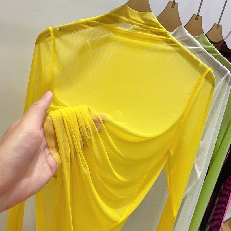 Pelindung Matahari, Baju Sutra Es Baju Dalaman Jala Lengan Panjang Musim PanasTBaju Kasa Tembus Pand