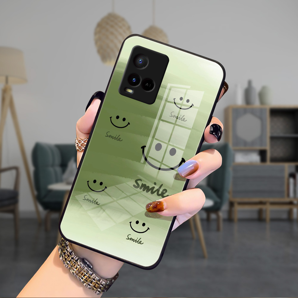 Wajah Tersenyum Kaca glass mirror Case cesing kesing untuk vivo Y21 Y21T Y21S Y21A Y20 Y20 S Y20i Y2