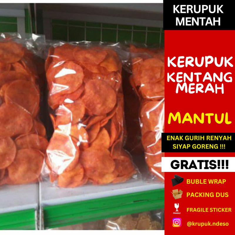 

KERUPUK KENTANG BUMBU MERAH Krupuk Potato Pedas Super Rasa Gurih Manis Renyah Mentah Kemasan 1kg