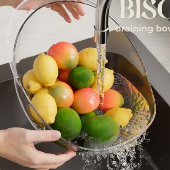 TecBiso Wadah Tempat Iris Cuci Beras Dapur Baskom Saringan Cuci Buah-Buahan Iris Beras Estetik Alat 