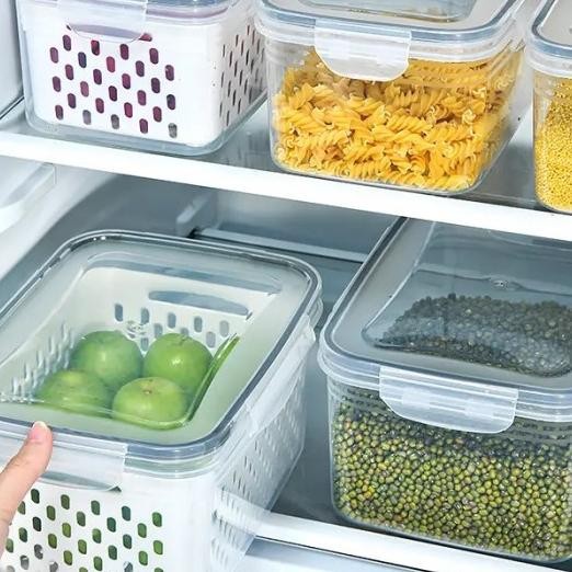 1Set Isi 3Pcs Wadah Organizer Kulkas Tempat Panyimpanan Buah Sayur