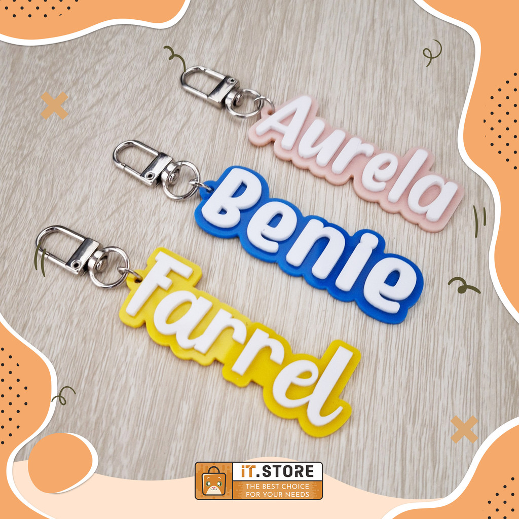 Gantungan Kunci Akrilik Timbul Custom Nama