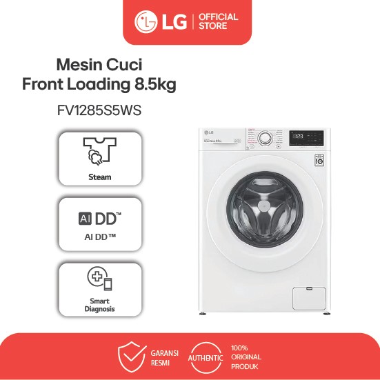LG Mesin Cuci Front Loading 8.5Kg - AI DD dengan Steam - Smart Diagnosis - Tabung Full Stainless Ste