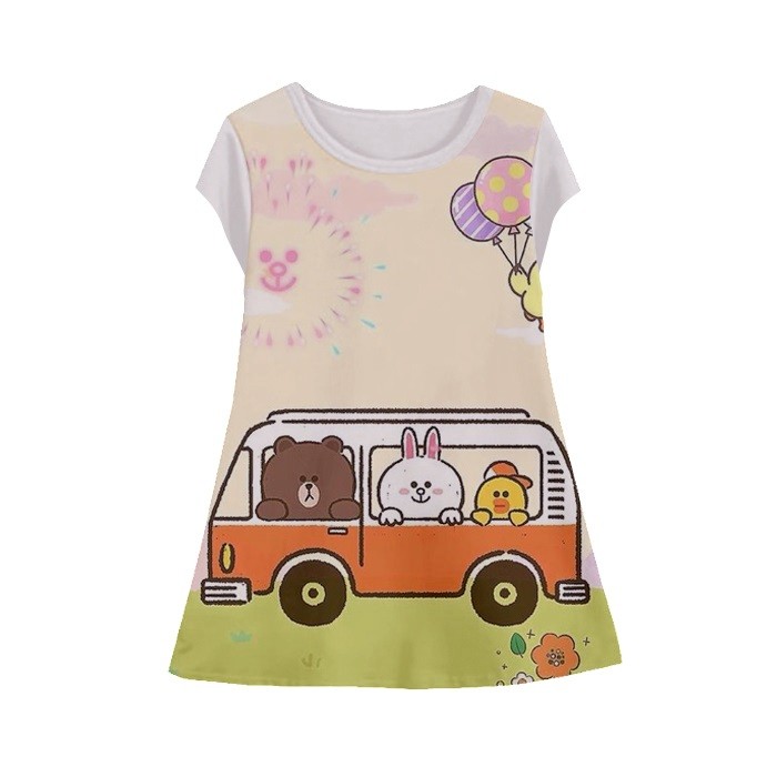 Baju Dress Anak Perempuan Karakter Line v2 Tunik Anak Wanita Line-2 Umur 1-12 Tahun