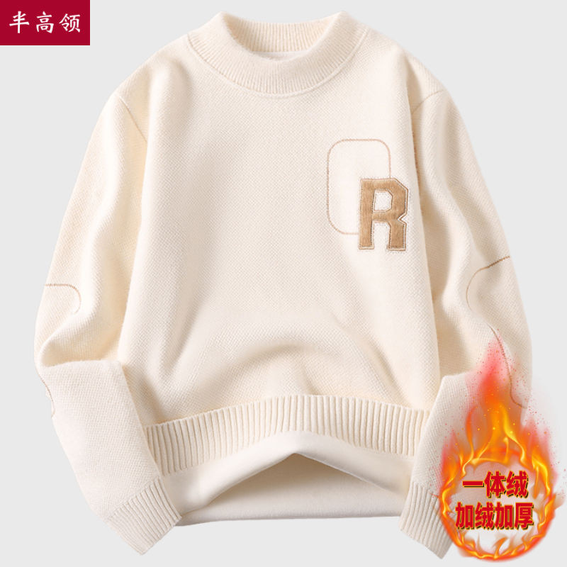 Sweater Pria Longgar Kerah Setengah Tinggi, Sweater Longgar Lengan Panjang, Kerah Setengah Tinggi