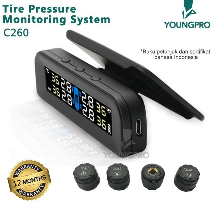 Youngpro C260 - Pengukur Tekanan Ban Real Time Sistem LCD Digital TPMS ,