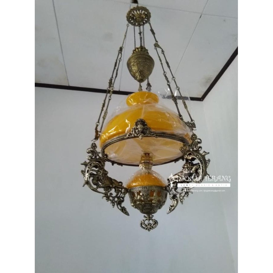 Lampu Gantung Katrol Jawa Klasik Emas Kap Warna ( Uk 40 ) - Hijau Tua