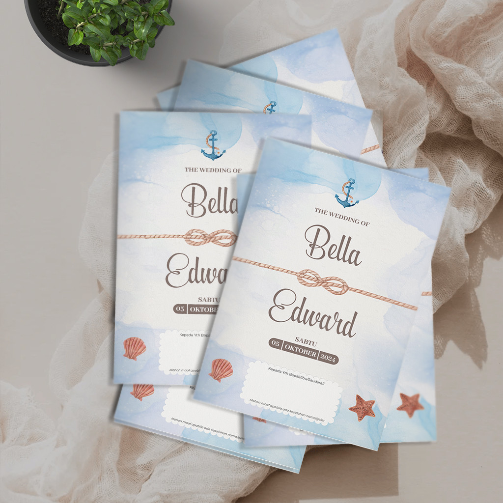 Undangan Aesthetic – Undangan Pernikahan Biru Simple Laut, Undangan Lucu Unik Minimalis Kekinian