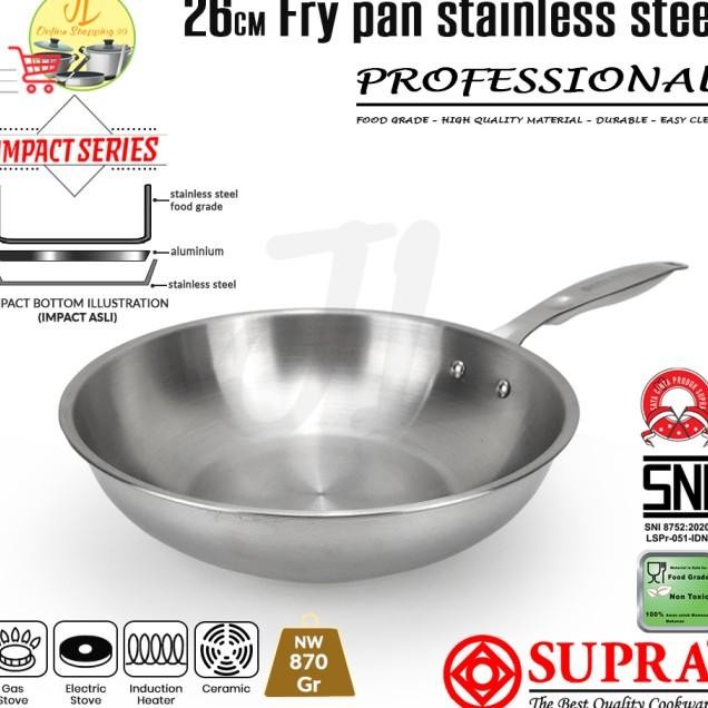 Supra Panci Fry Pan 26Cm Stainless Steel Sus 304 Impact Bottom Professional Cooare Series / Wajan Ga