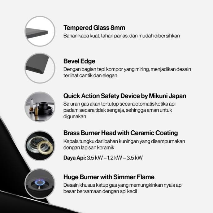 Rinnai Kompor Gas Tanam Rb-783G(B) / Rb 783 G(B) / 783 Gb Rb783Gb - 2 Tungku - 80Cm Notifandre