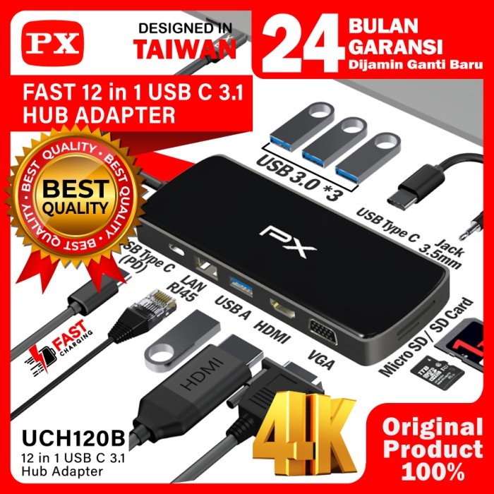 Terlaris Hub Converter Type C 3.1 Macbook Laptop Hdmi Usb 12 In 1 Px Uch120B