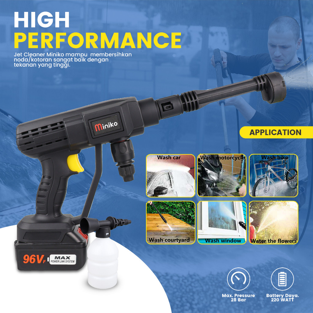 READY Cordless Jet Cleaner Alat Cuci Motor Mobil Miniko Nozzle 6 in 1 ( NEW )