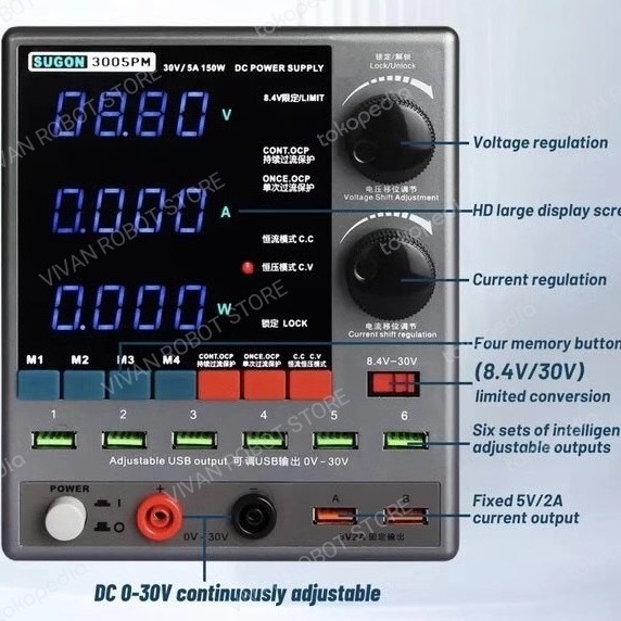 POWER SUPPLY SUGON 3005D DIGITAL ADJUSTABLE 30V 5A DC PENGHANCUR SHORT