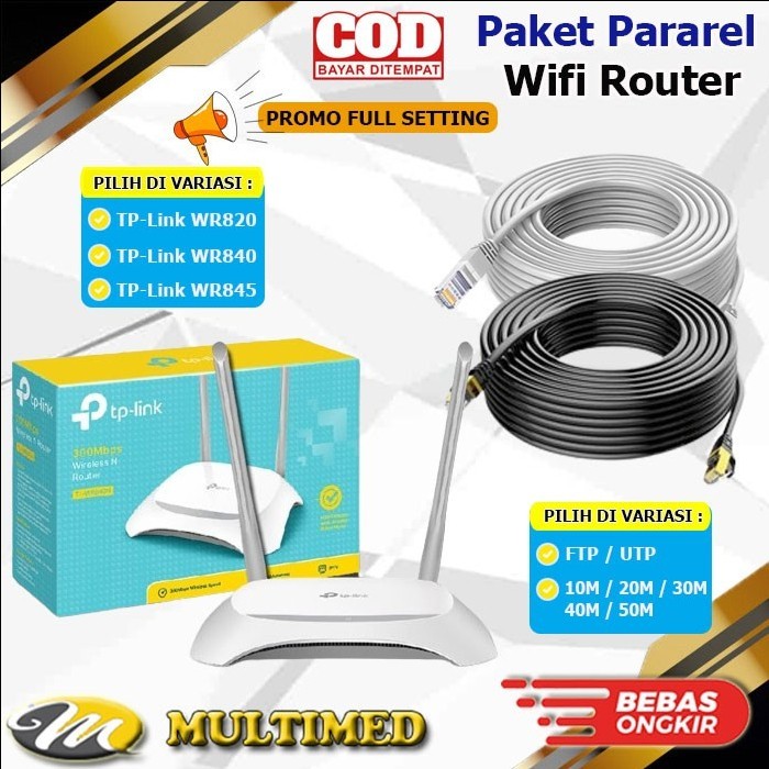 PAKET PARAREL WIFI / INTERNET TP-LINK ROUTER + KABEL LAN 10-50 METER