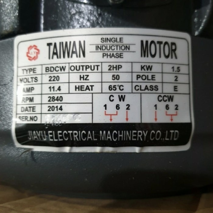 (LJT) DINAMO PENGERAK ELECTRO MOTOR JIAYU TAIWAN 2HP 2800RPM 1PHASE B3