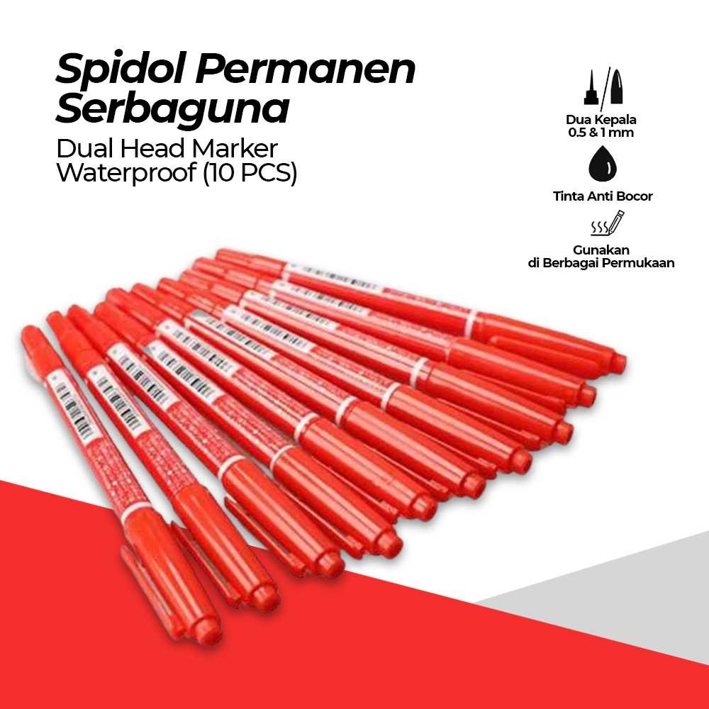

ZEBILI Pena Spidol Permanen Dual Head Marker Waterproof 0.5 1mm 10PCS - MO-120-MC