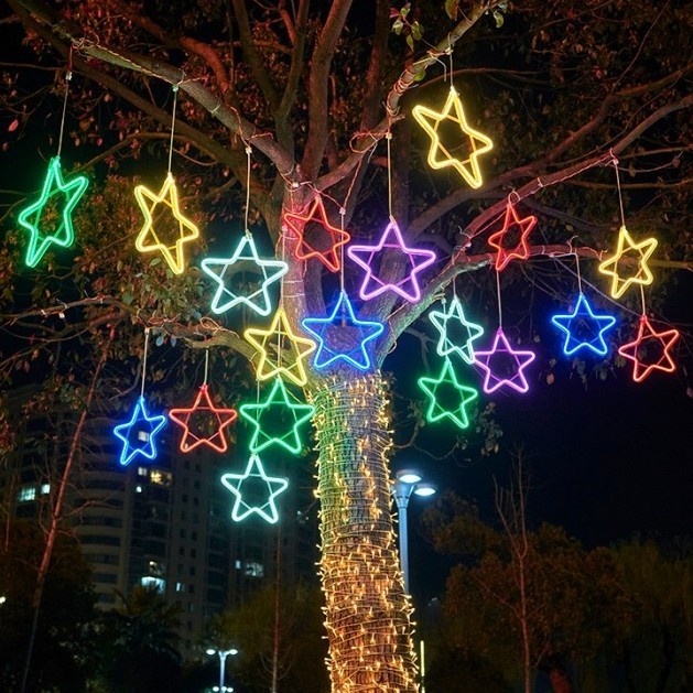 natal - Lampu Gantung Bintang LED Bentuk Lampu Outdoor Hiasan Natal Christmas