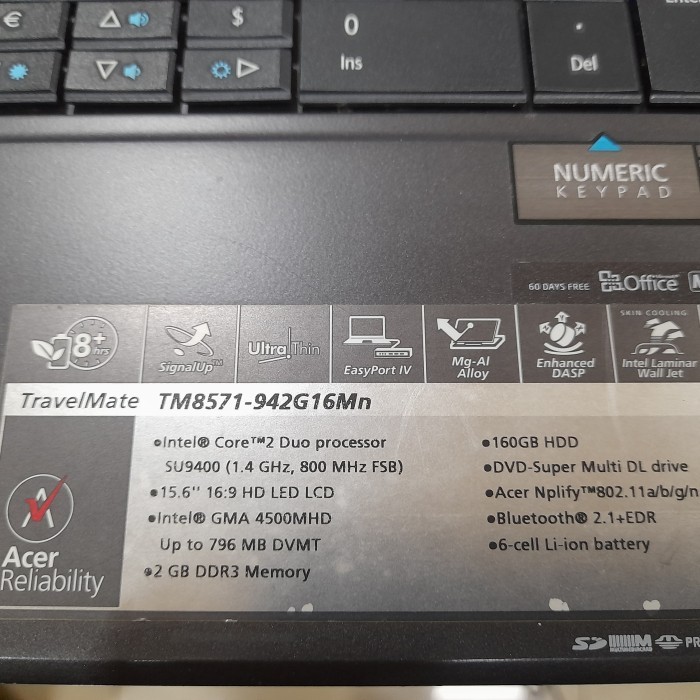 LAPTOP ACER TM8571 CORE2DUO