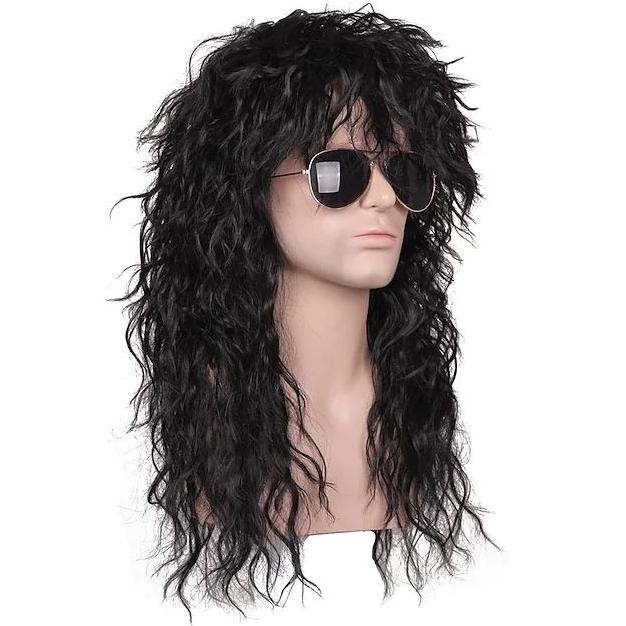 SAW Wig kostum Halloween pria lucu wig batu hitam keriting panjang TERLARIS