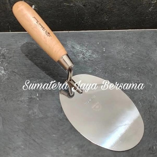 Sendok Semen Bulat 6 Inch Gagang Kayu Stainless Steel Tjap Mata Cetok