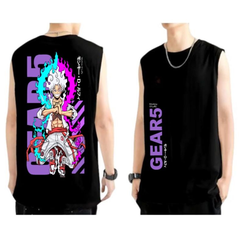 Baju Kaos Singlet Pria Distro Motif GEAR5 LUFFY / Kaos Singlet T-shirt Distro Motif Luffy Anime
