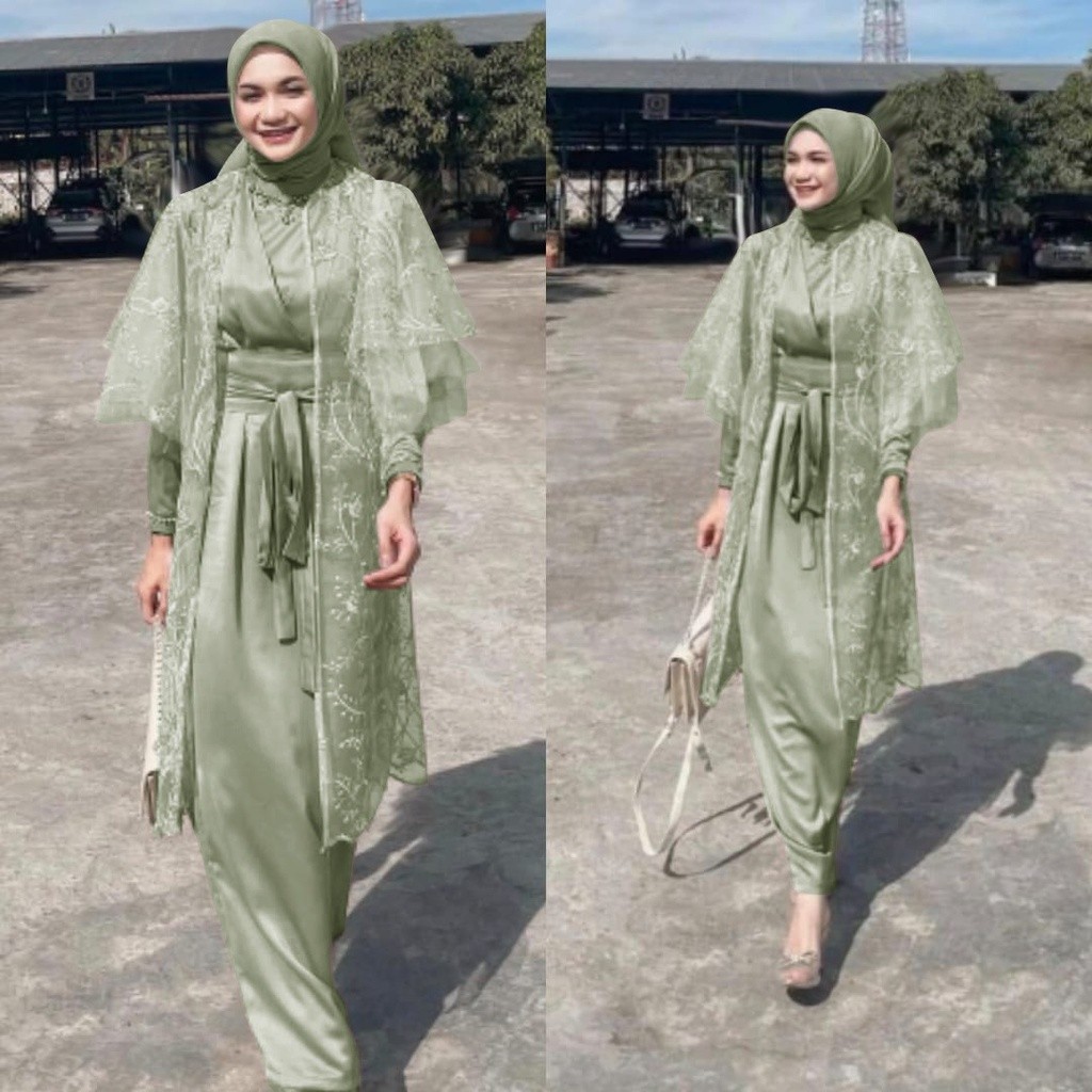 Gamis Wanita Felicio77 (lucianna) Gamis Brukat Set Outer Premium Oufit Seragam Lebaran