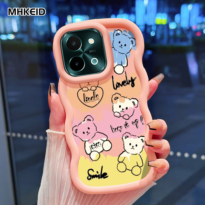 MHKEID Casing Hp Untuk VIVO Y28 2024 Case Casing HP pola grafiti Kasing Cesing Macaron Kesing Siliko