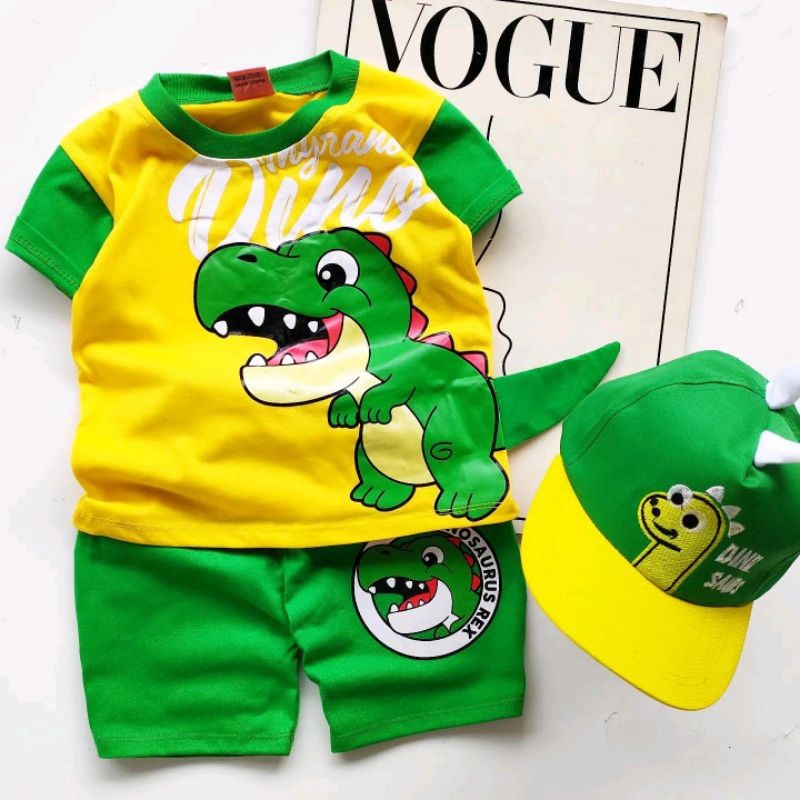 Baju Anak Baju Setelan Anak Dinosaurus Cowok Cewek Ada Topi Untuk Umur 1-10 Tahun