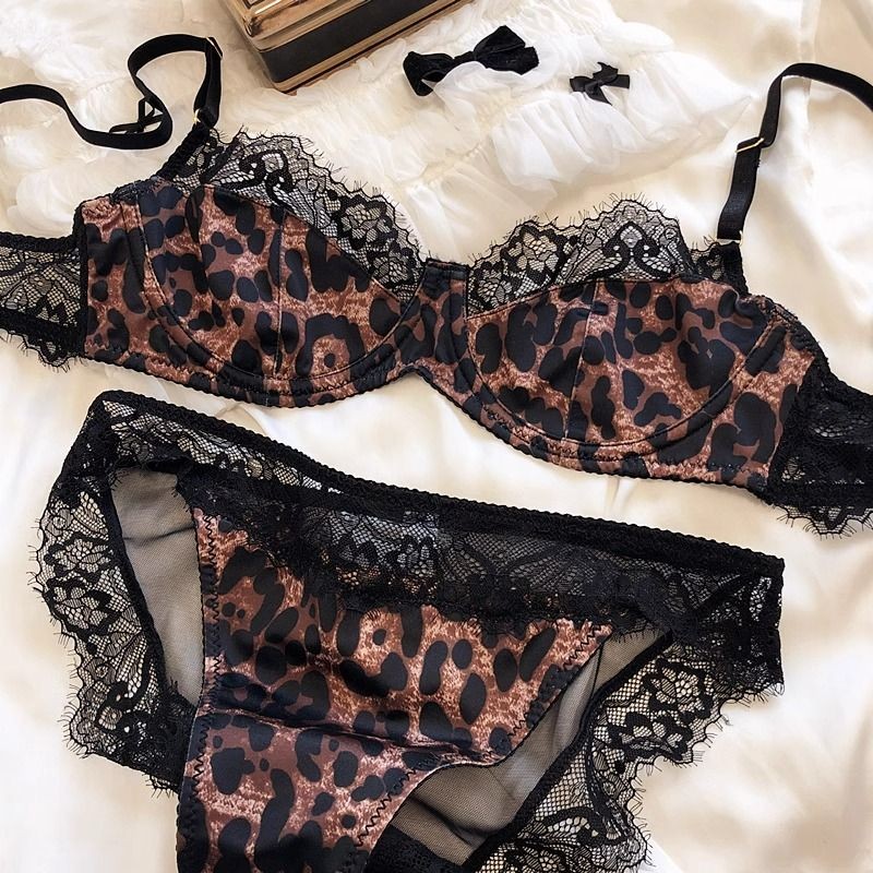 Leopard Print Ultra-Thin Underwear Female Soft Underwire Push up Anti-Sagging Sexy Bra Set