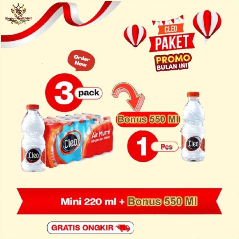 

g-24 Air Murni Cleo Mini Smart 220 Ml ( 3 Pack) + Bonus Cleo 550 Ml ( 1 Botol ) Hemat
