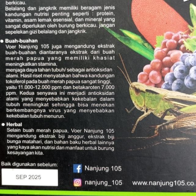 Nanjung 105 Premium 500Gr Pakan Makanan Burung Murai Kacer Ebod Jaya