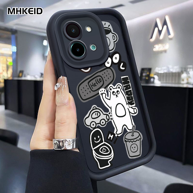 MHKEID Casing Hp Untuk VIVO Y28 2024 Case Casing lucu sederhana pola stroke Kesing Cesing Silikon Ka