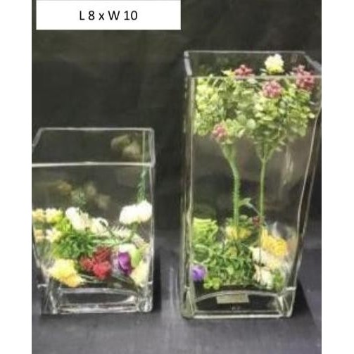PROMO VAS BUNGA KACA KOTAK TINGGI ELEGAN POT BUNGA KOTAK BERAT KUAT