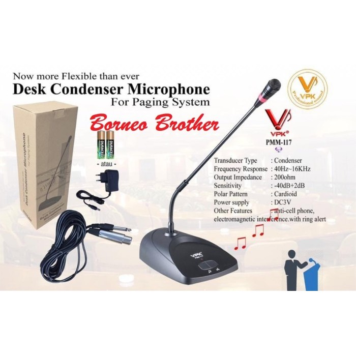 Mic Meja Paging Condenser VPK PMM 117 PMM-117 PMM117 Original Podium