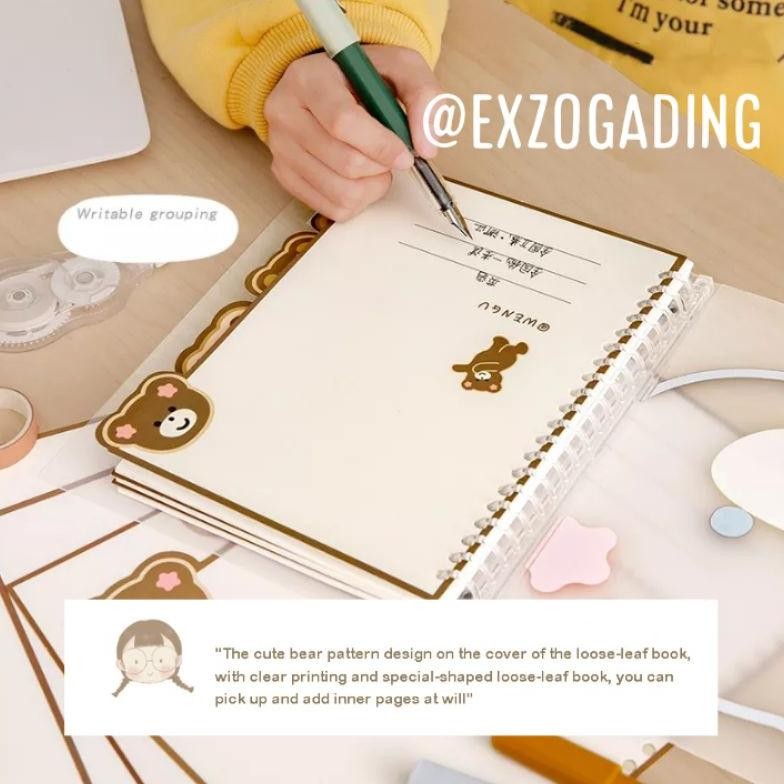 

GF21 Buku Binder A5 B5 Note File Holder Motif Beruang 60 Lembar Loose Leaf Kertas Bergaris. 1 Pcs Original