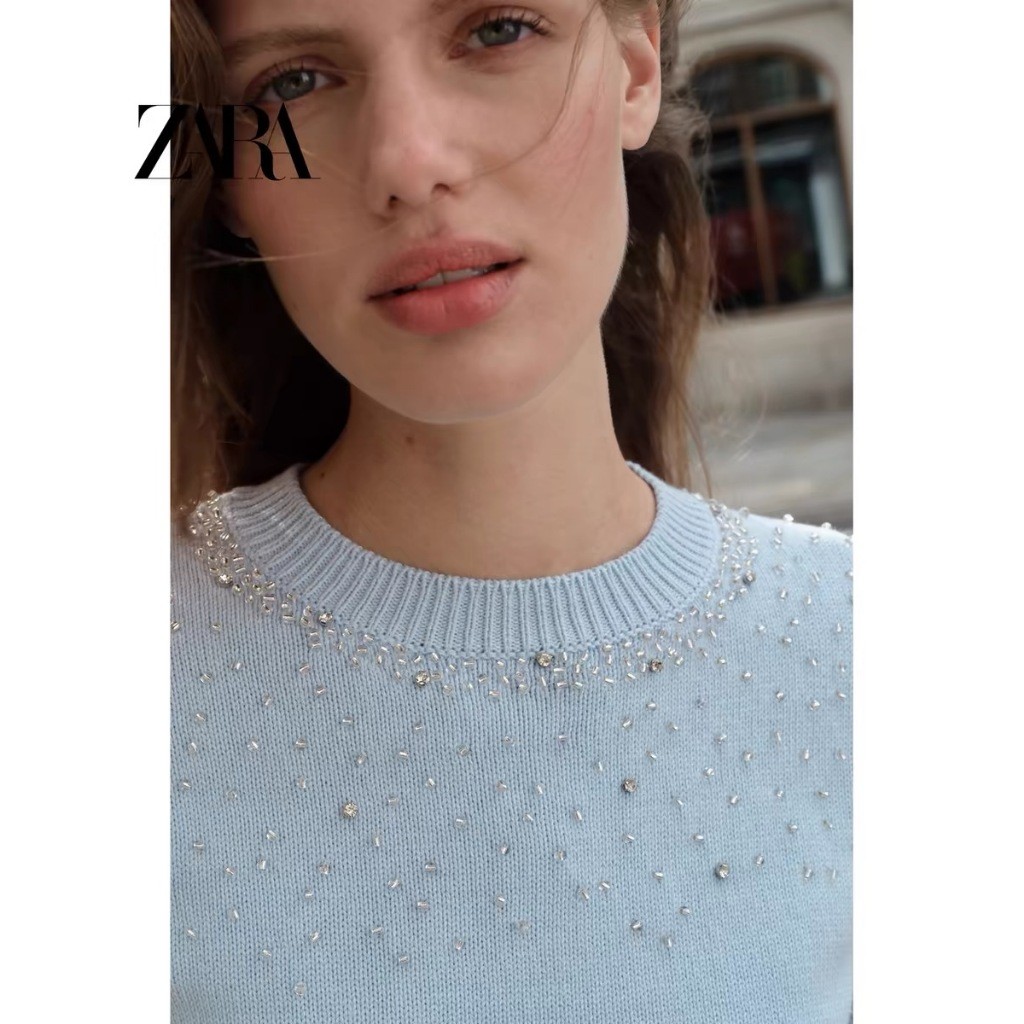 ZARA 24 Produk Baru Musim Panas Wanita Sweter Rajutan Berlian Manik-manik 9598073 406 |vC8OEPDb|
