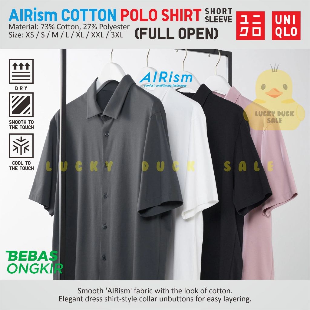 Kaos Polo Katun KEMEJA Kemeja Lengan Pendek Kemeja Kerah Kancing Terbuka Penuh UNIQLO AIRism |Ac6HUt