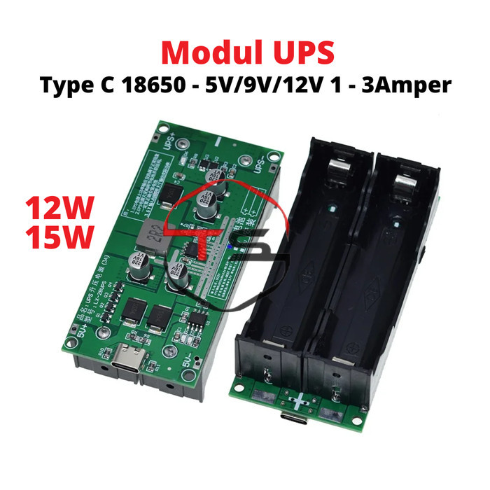 Prihatiwi - Modul Ups Mini 18650 5V 12V 5Volt 12Volt 3A 1A 3Amper 1Amper Type C Diy