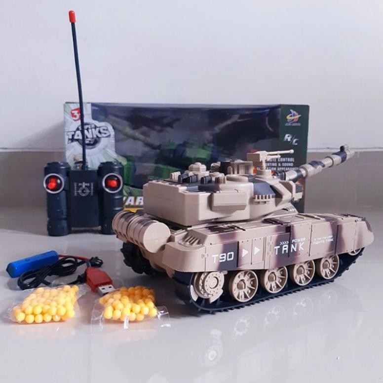 Baru Mobil Remote Control RC Tank Battle Tembak Peluru Lampu Suara Tembakan Baterai Cas - Mainan Rem