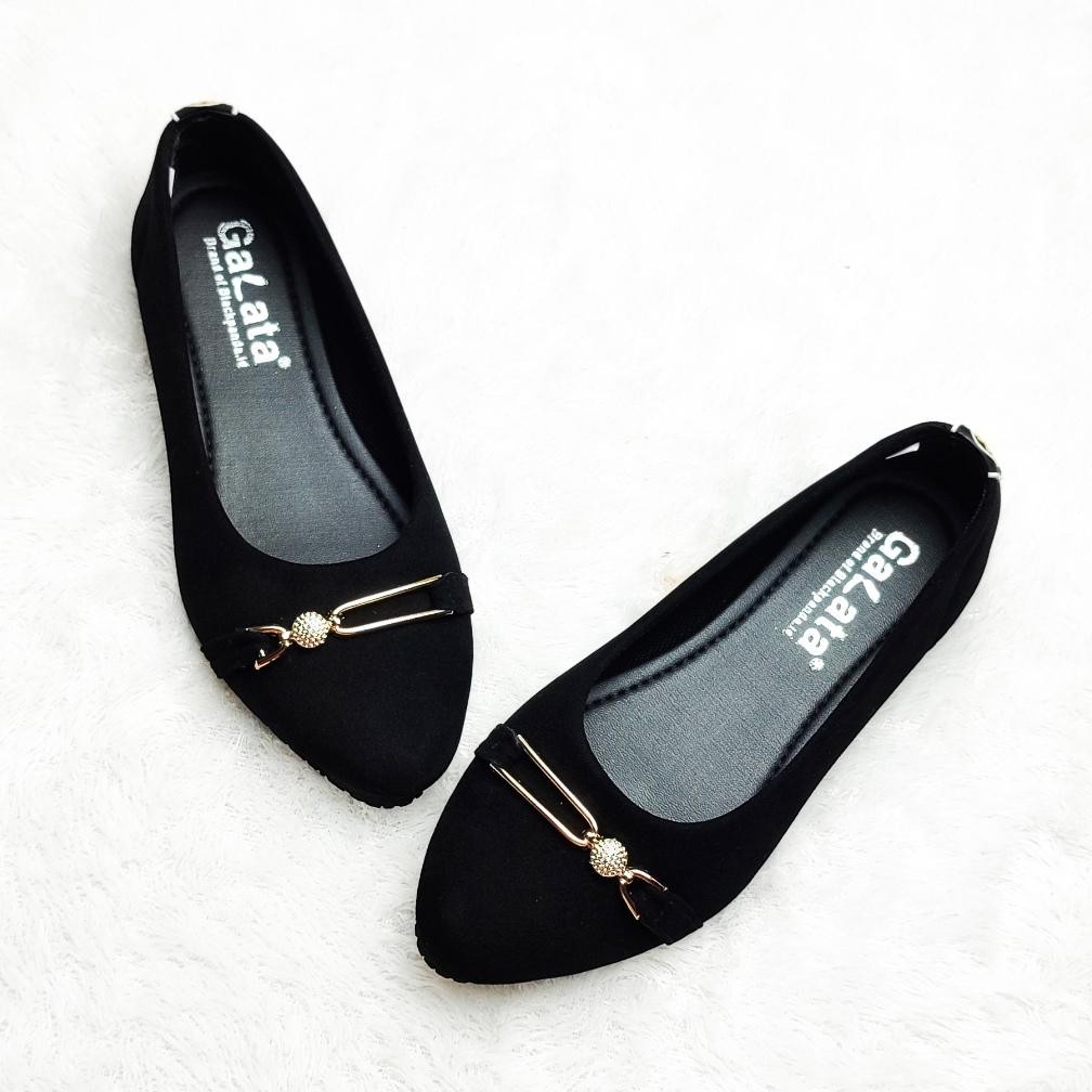 Hl - Blackpanda Zeffa Black Flatshoes Wanita Hitam Ujung Lancip